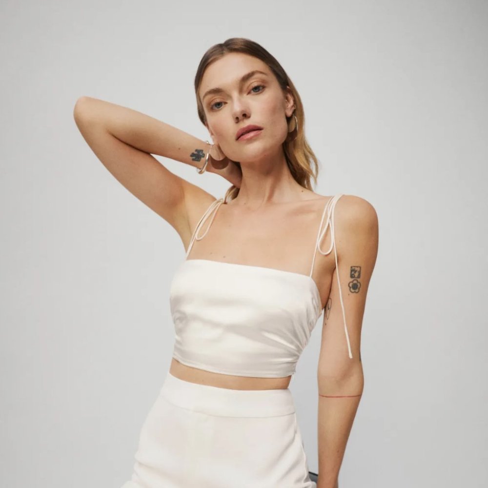 Reformation Cider Silk Top - White Crop with ties